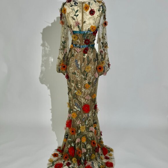 Brand New US 8 MARCHESA Embroidered Organza Floral Evening Gown - Picture 11 of 13